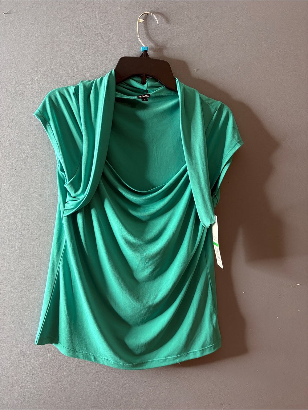 Rafaella Cap Sleeve Cowl Neck Top in Persian Turquoise
